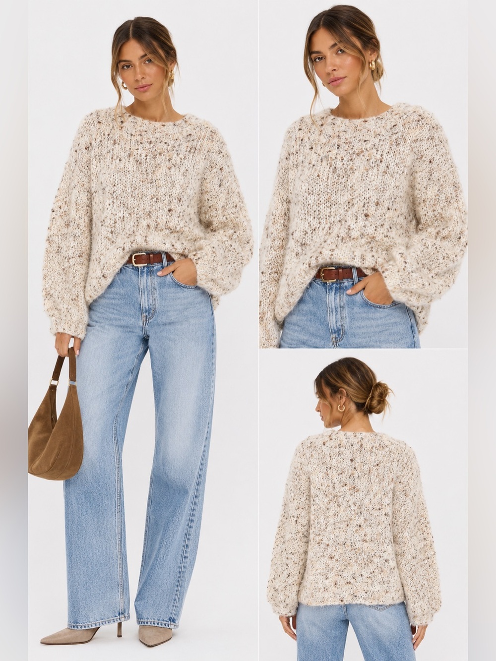 Handmade Cream Speckled Chunky Knit Sweater Oversized Cozy Pullover